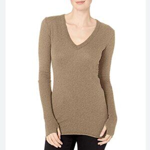 Enza Costa Sweater cotton cashmere v neck womens Brown (small) classic preppy